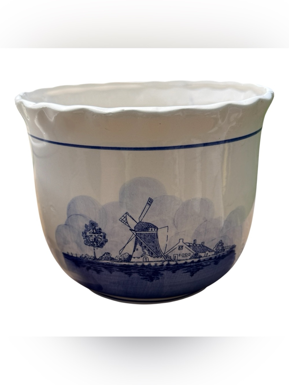 Vintage Delft Blue Dutch Windmill Ceramic Planter Cachepot Set Cottagecore Bowls - Picture 4 of 12